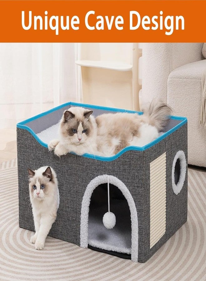 CBEX Cat Houses for Indoor Cats - Large Cat Bed Cave with Scratch Pad and Hanging Toy, Foldable Cat Hideaway with Soft Reversible Cushion Cat Condo for Multi Small Pets - Image 4